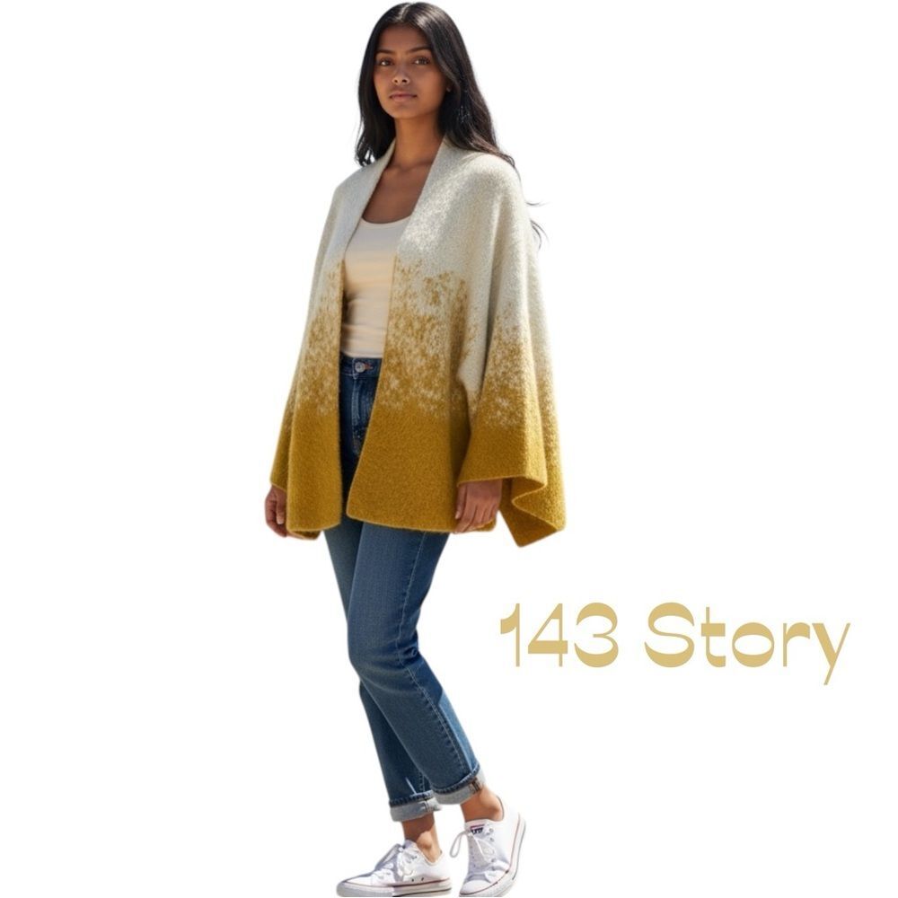 143 Story Cream Mustard Ombré Cardigan Sweater NWOT Size M CabinCore Cozy